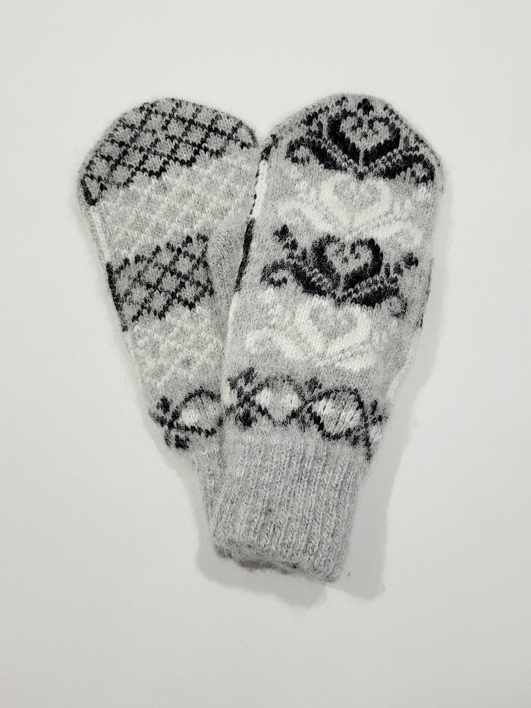Snowflake Wool Mittens, Grey