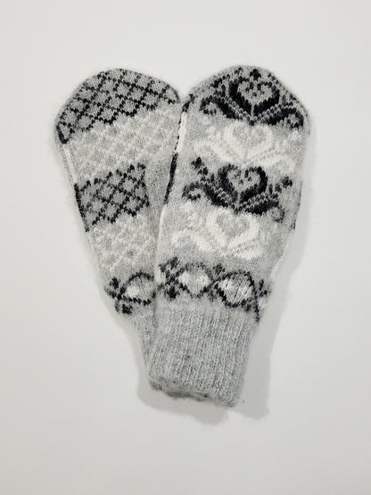Snowflake Wool Mittens, Grey