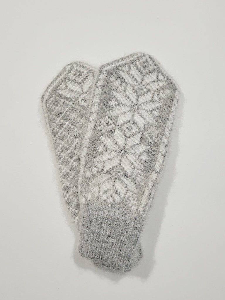Snowflake Wool Mittens, Grey