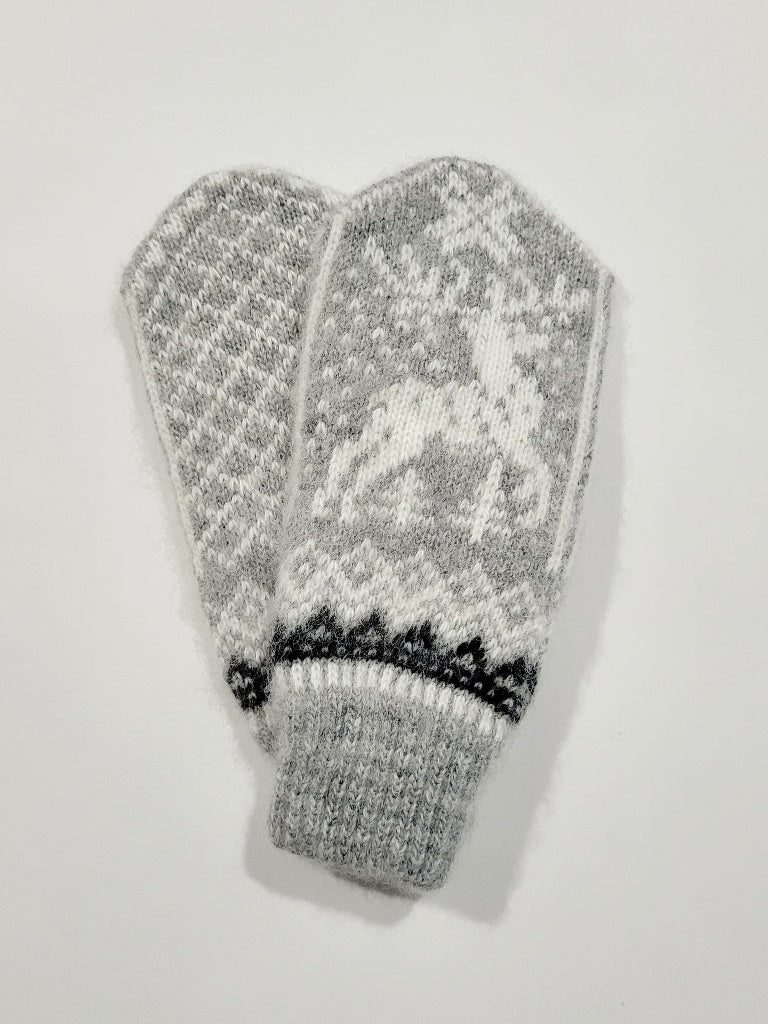 Snowflake Wool Mittens, Grey