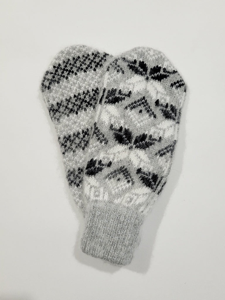 Snowflake Wool Mittens, Grey