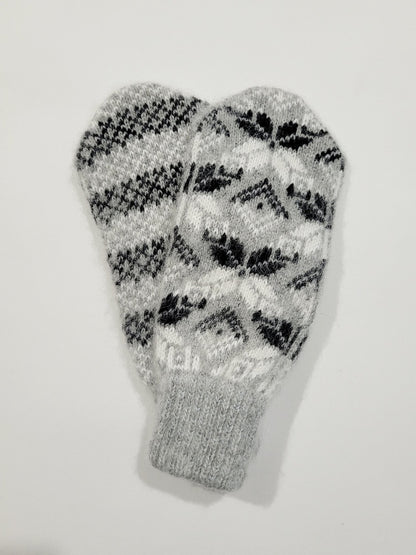 Snowflake Wool Mittens, Grey