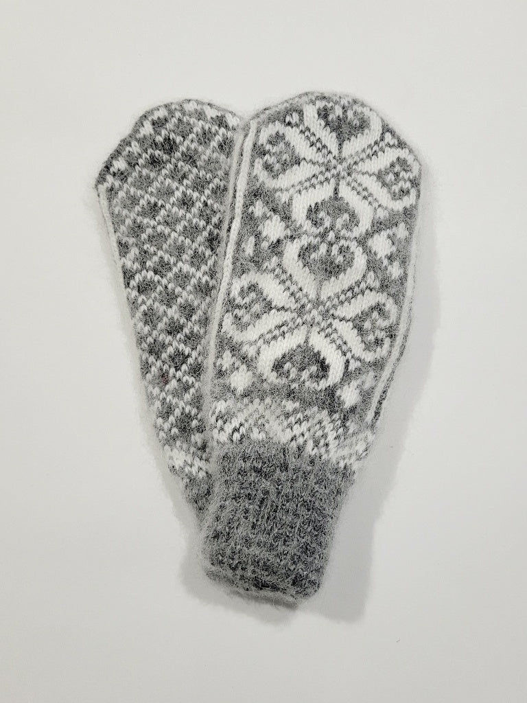 Snowflake Wool Mittens, Grey