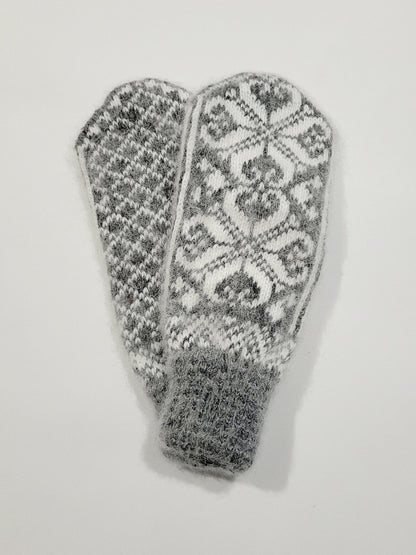 Snowflake Wool Mittens, Grey