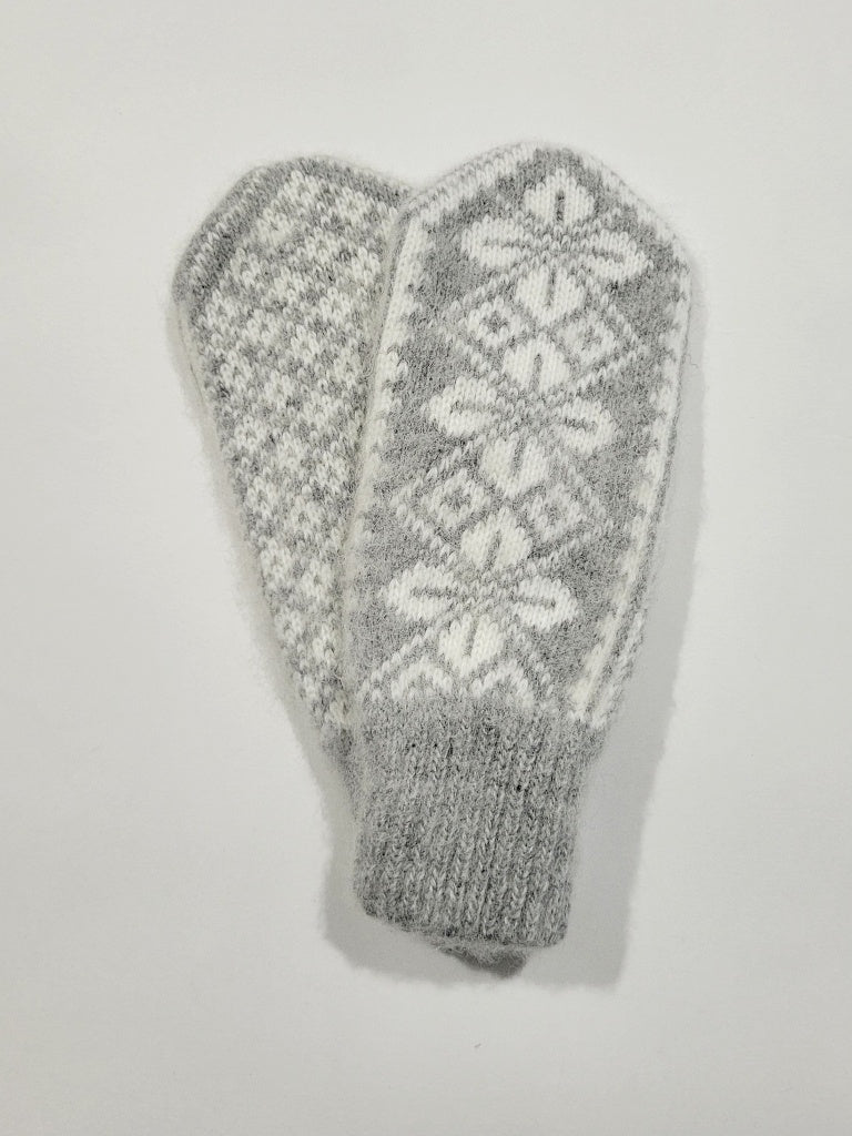 Snowflake Wool Mittens, Grey