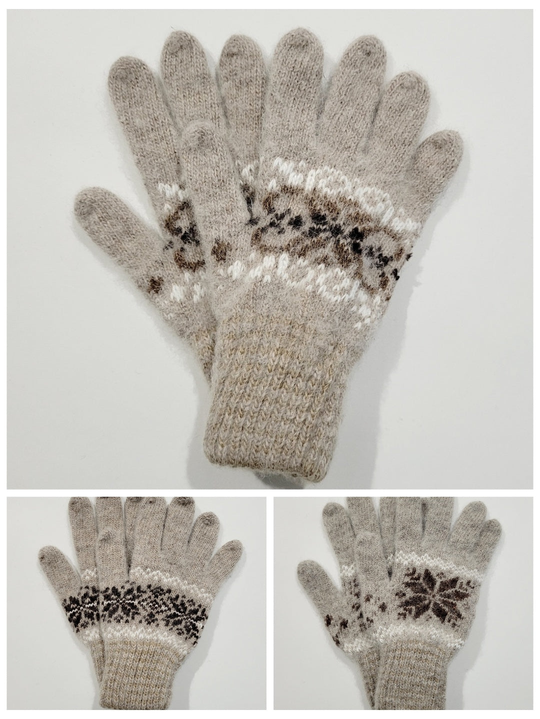 Snowflake Wool Gloves, Beige