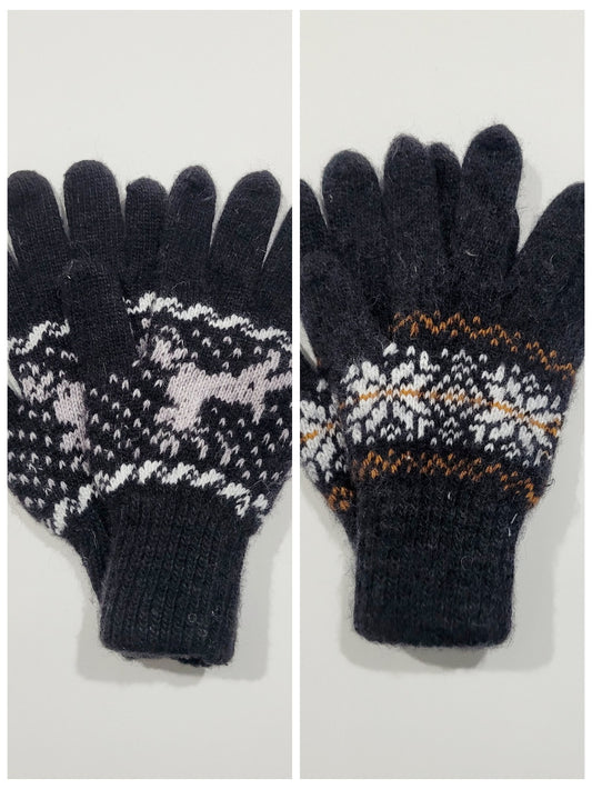 Snowflake Wool Gloves, Black