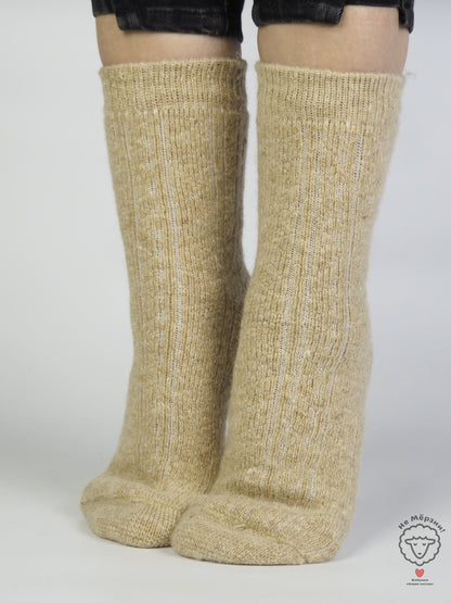 Lace Knit Wool Socks, Beige