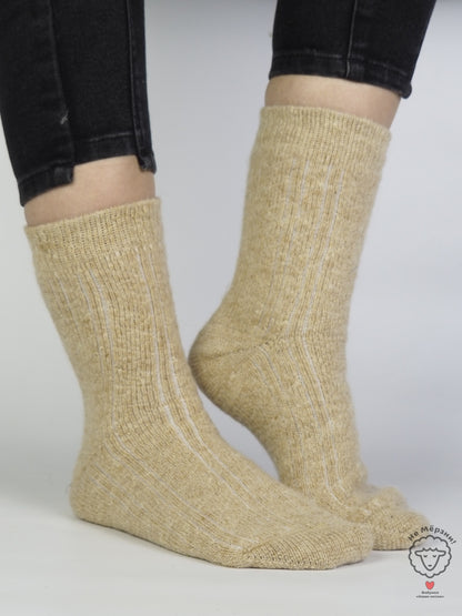 Lace Knit Wool Socks, Beige
