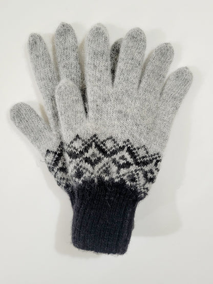 Patterned Wool Gloves, Grey