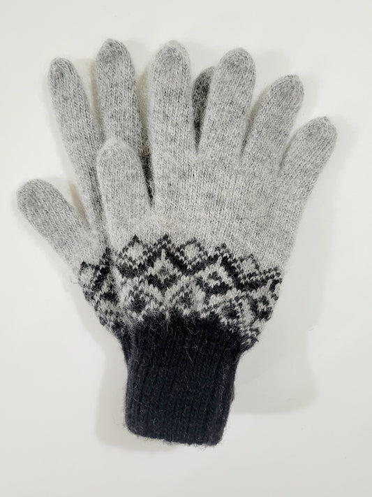 Patterned Wool Gloves, Grey