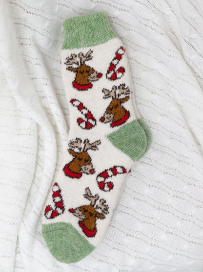 Christmas Reindeer Wool Socks, Cream