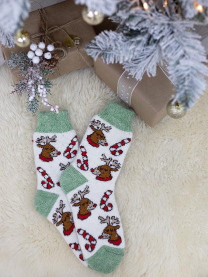 Christmas Reindeer Wool Socks, Cream