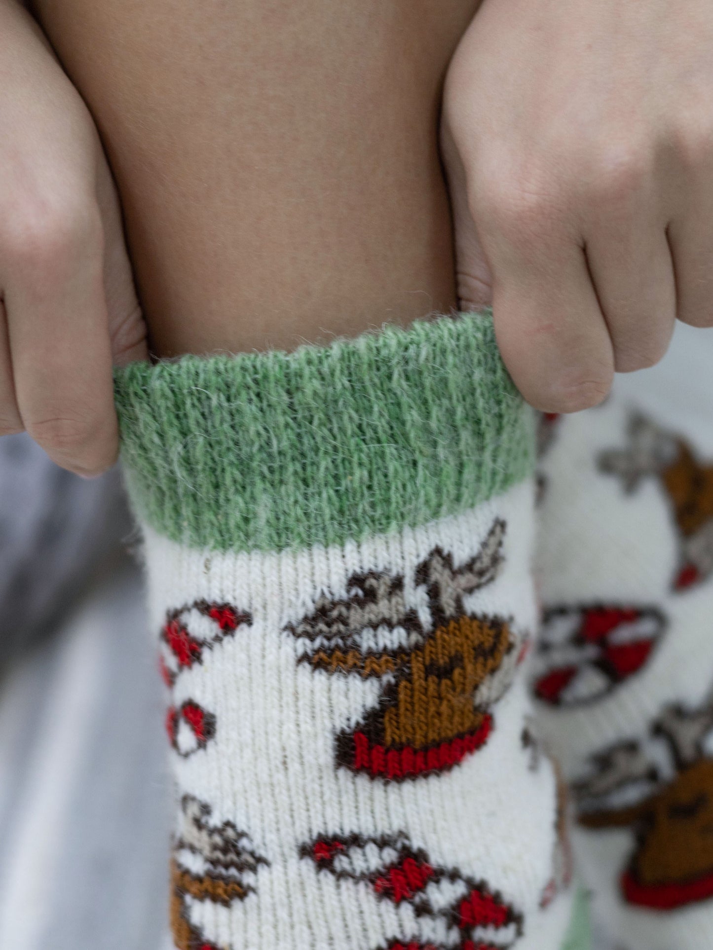 Christmas Reindeer Wool Socks, Cream
