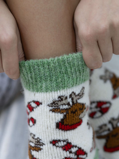 Christmas Reindeer Wool Socks, Cream