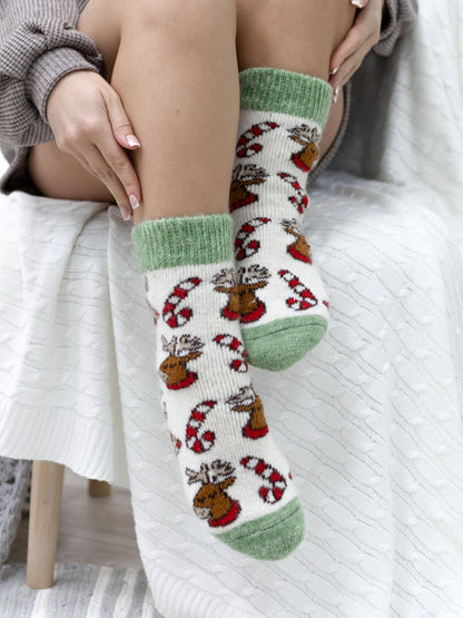 Christmas Reindeer Wool Socks, Cream
