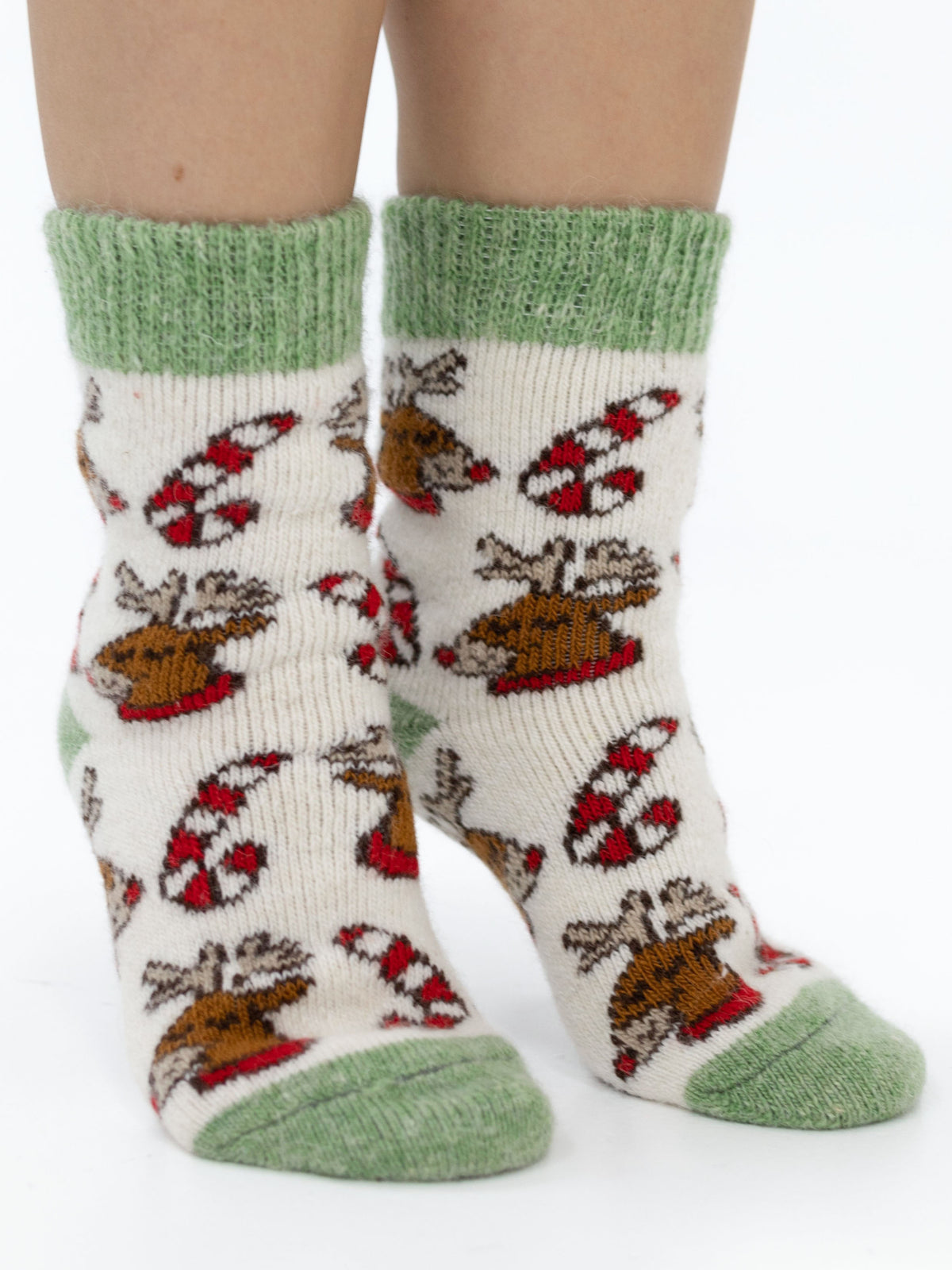 Christmas Reindeer Wool Socks, Cream