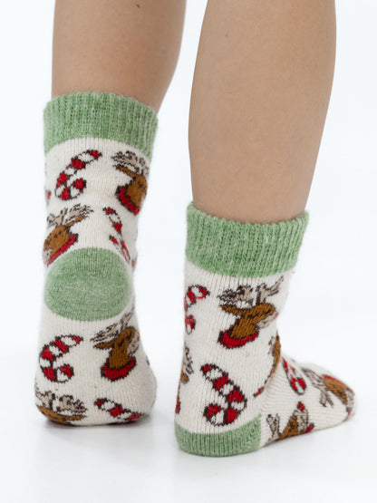 Christmas Reindeer Wool Socks, Cream