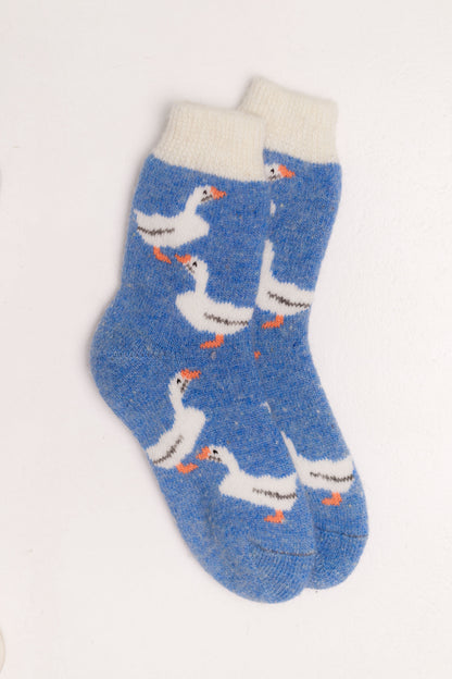 Geese Wool Socks, Blue