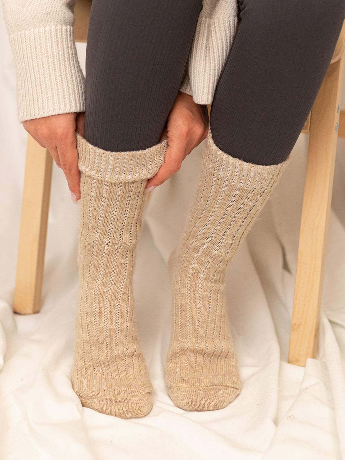 Aurora Wool Socks, Beige