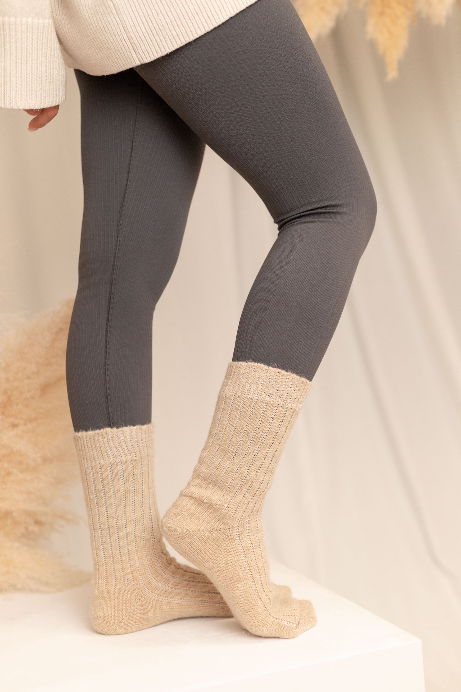 Aurora Wool Socks, Beige