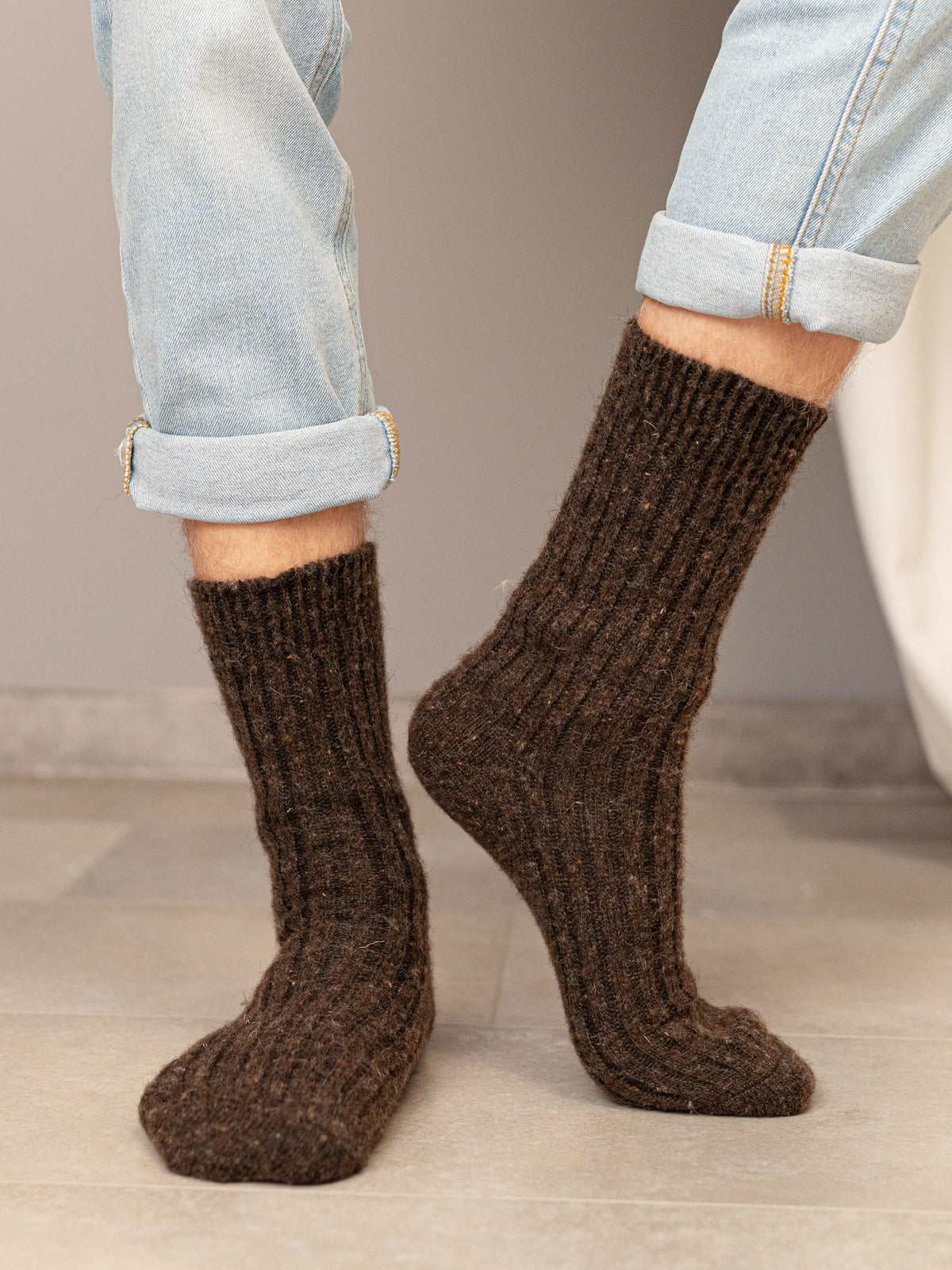 Aurora Wool Socks, Dark Brown