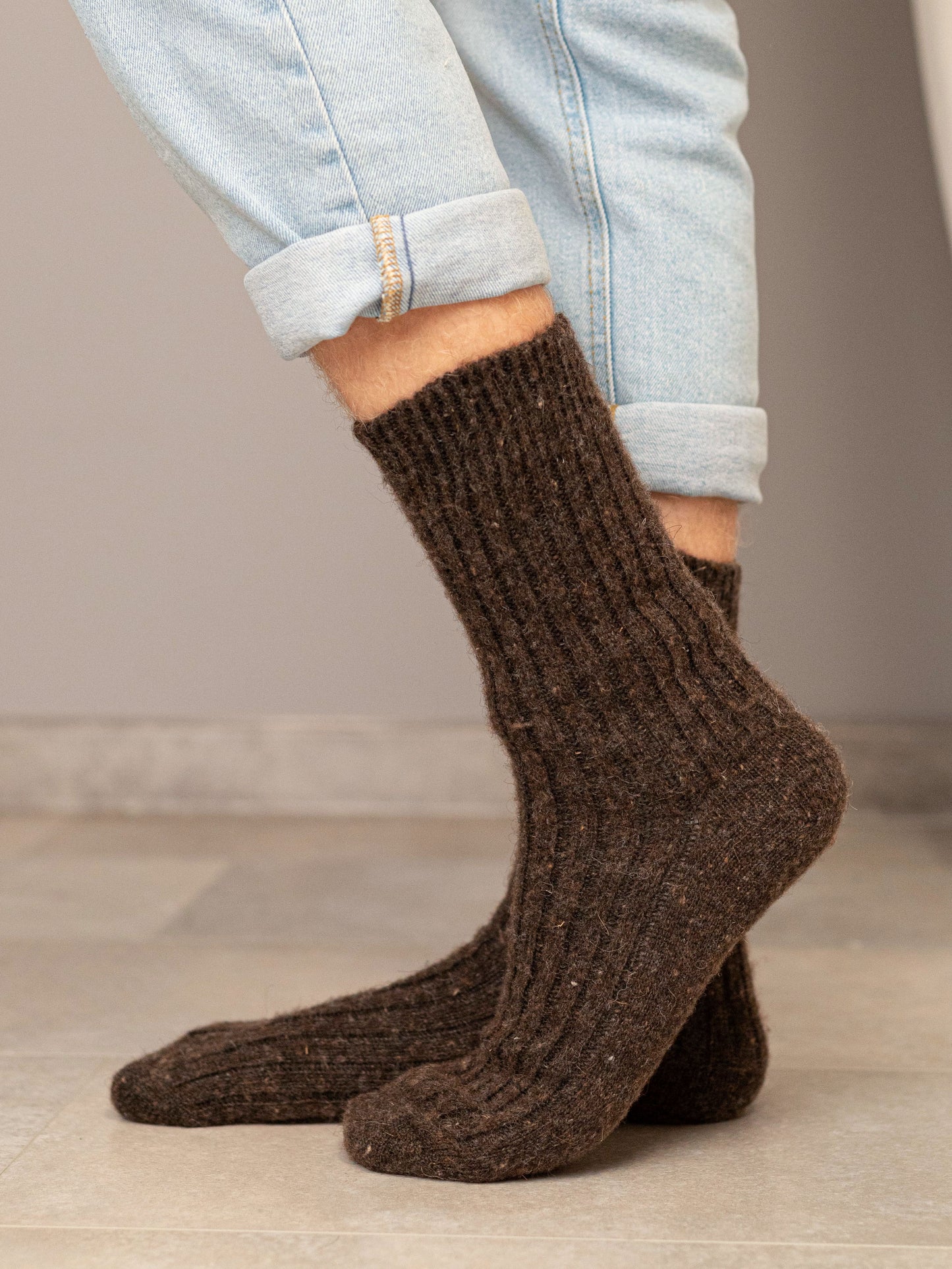 Aurora Wool Socks, Dark Brown