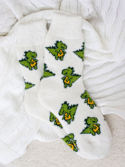 Dinosaur Wool Socks, Cream