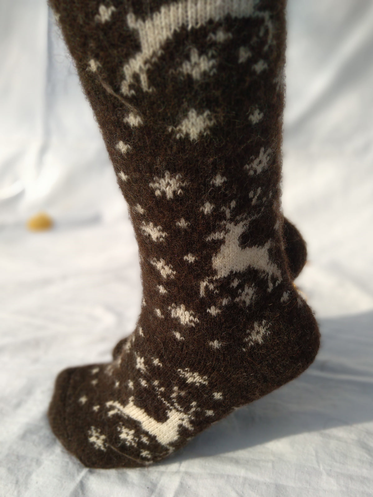 Deer & Snowflake Wool Knee-High Socks