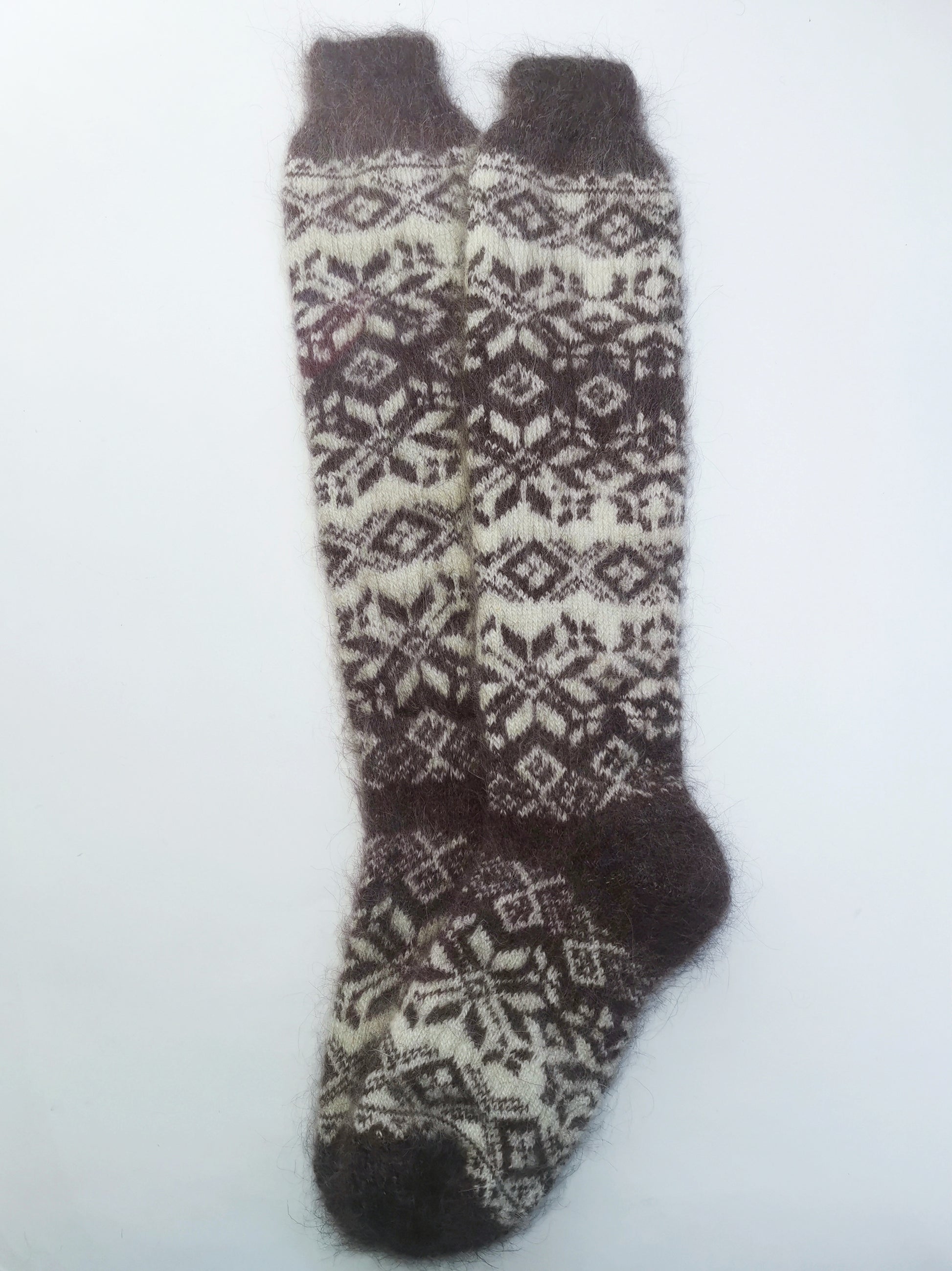 Snowflake Wool Knee-High Socks, Brown