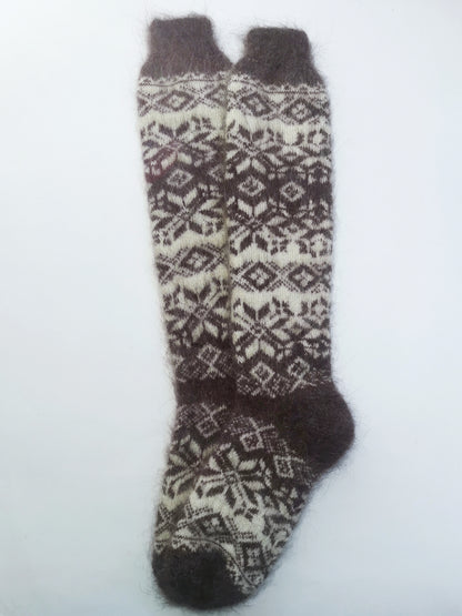 Snowflake Wool Knee-High Socks, Brown