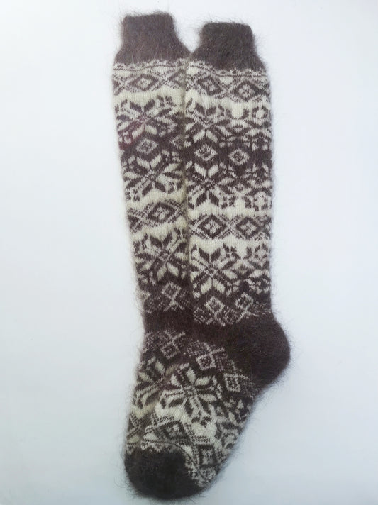 Snowflake Wool Knee-High Socks, Brown