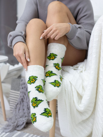 Dinosaur Wool Socks, Cream