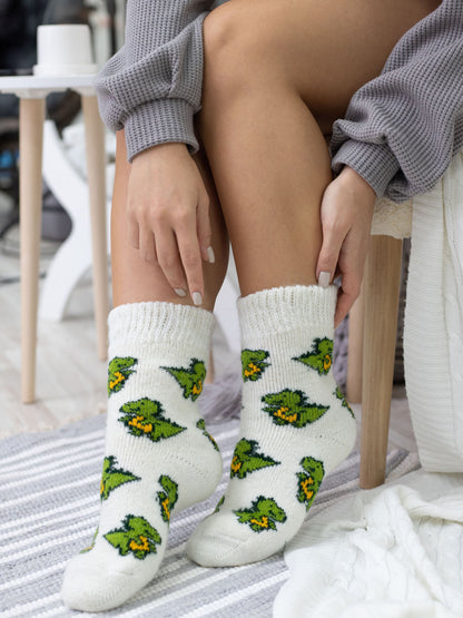 Dinosaur Wool Socks, Cream