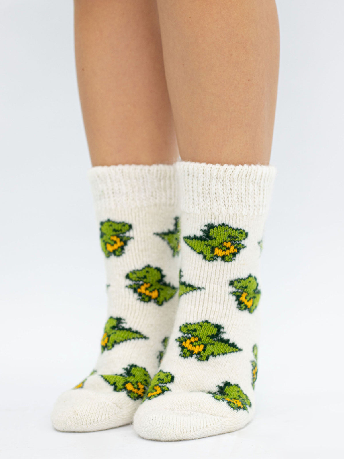 Dinosaur Wool Socks, Cream