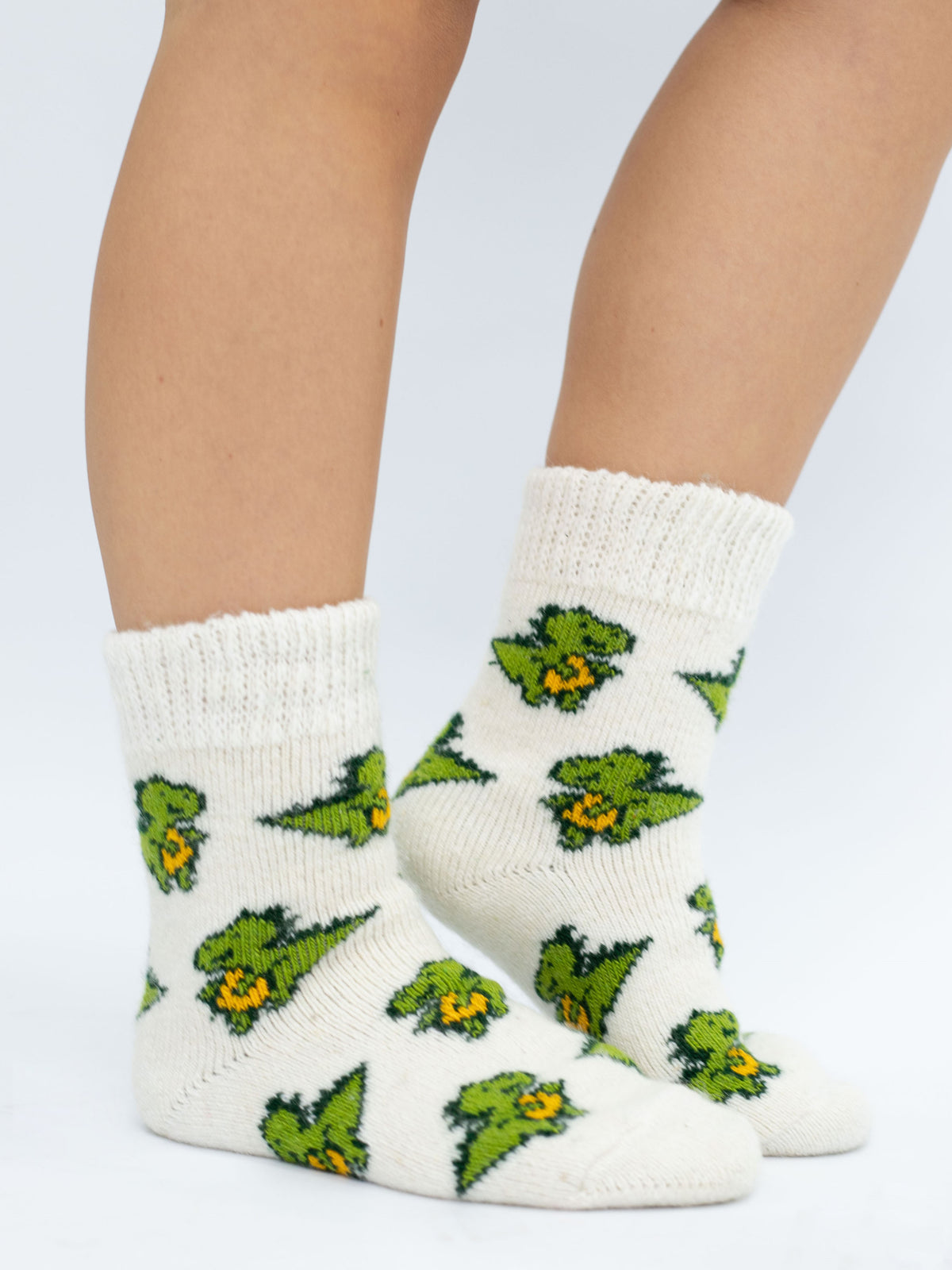 Dinosaur Wool Socks, Cream
