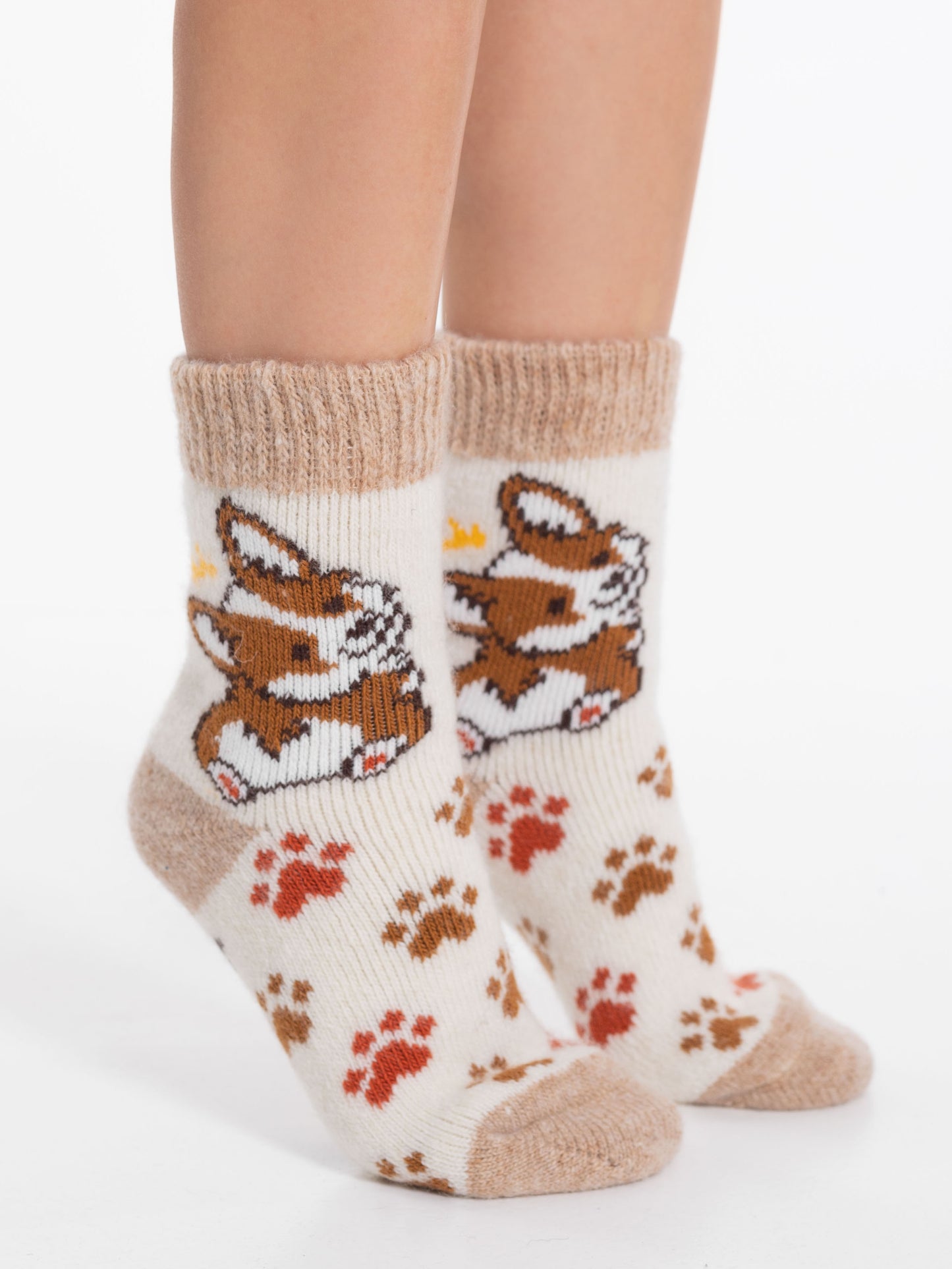 Corgi Wool Socks, Cream