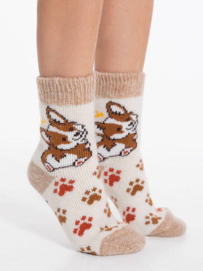Corgi Wool Socks, Cream