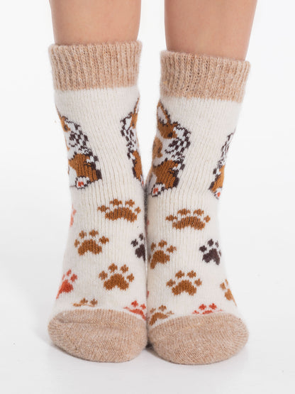 Corgi Wool Socks, Cream