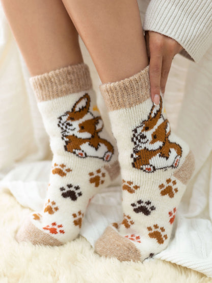 Corgi Wool Socks, Cream