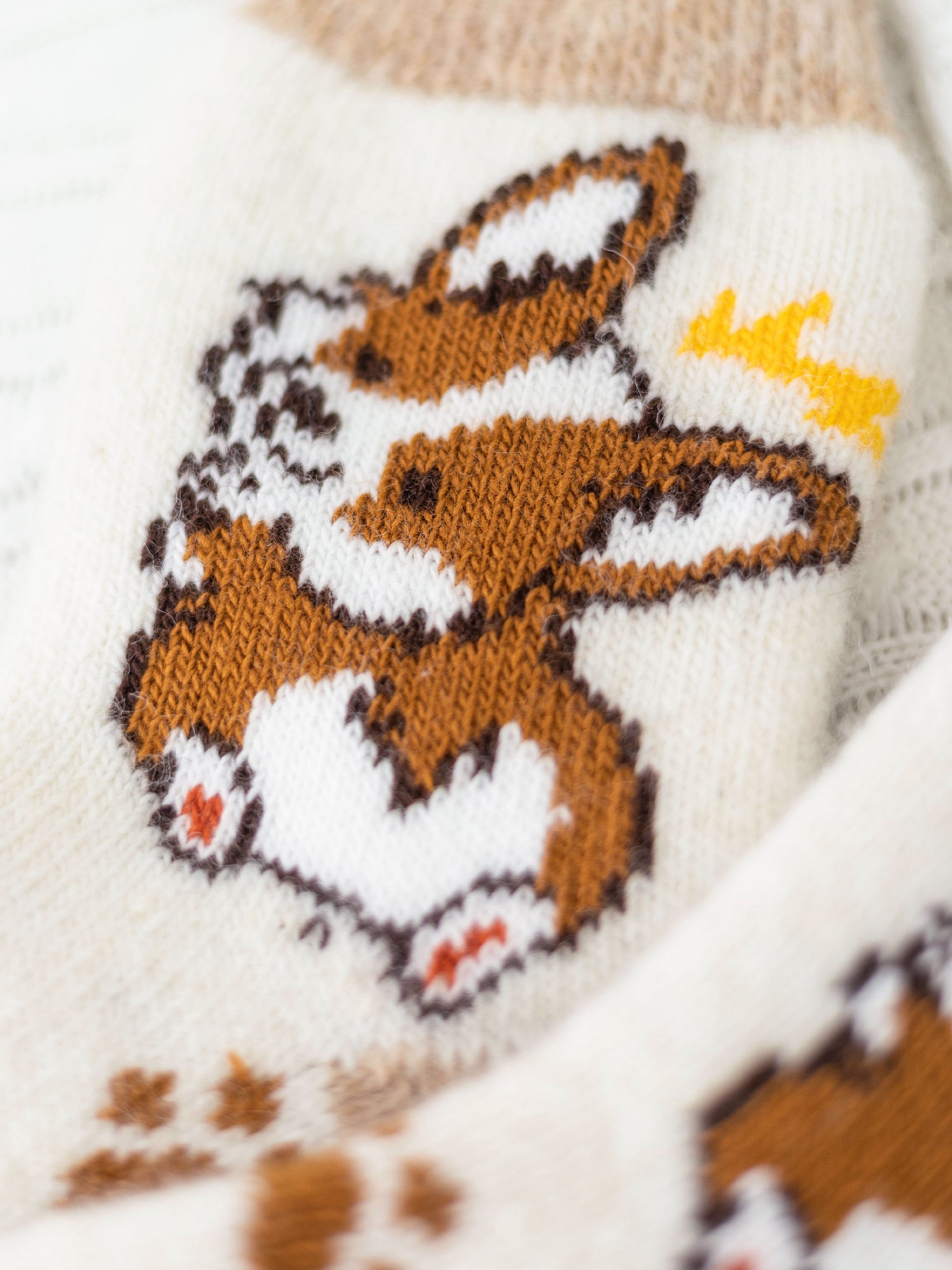 Corgi Wool Socks, Cream