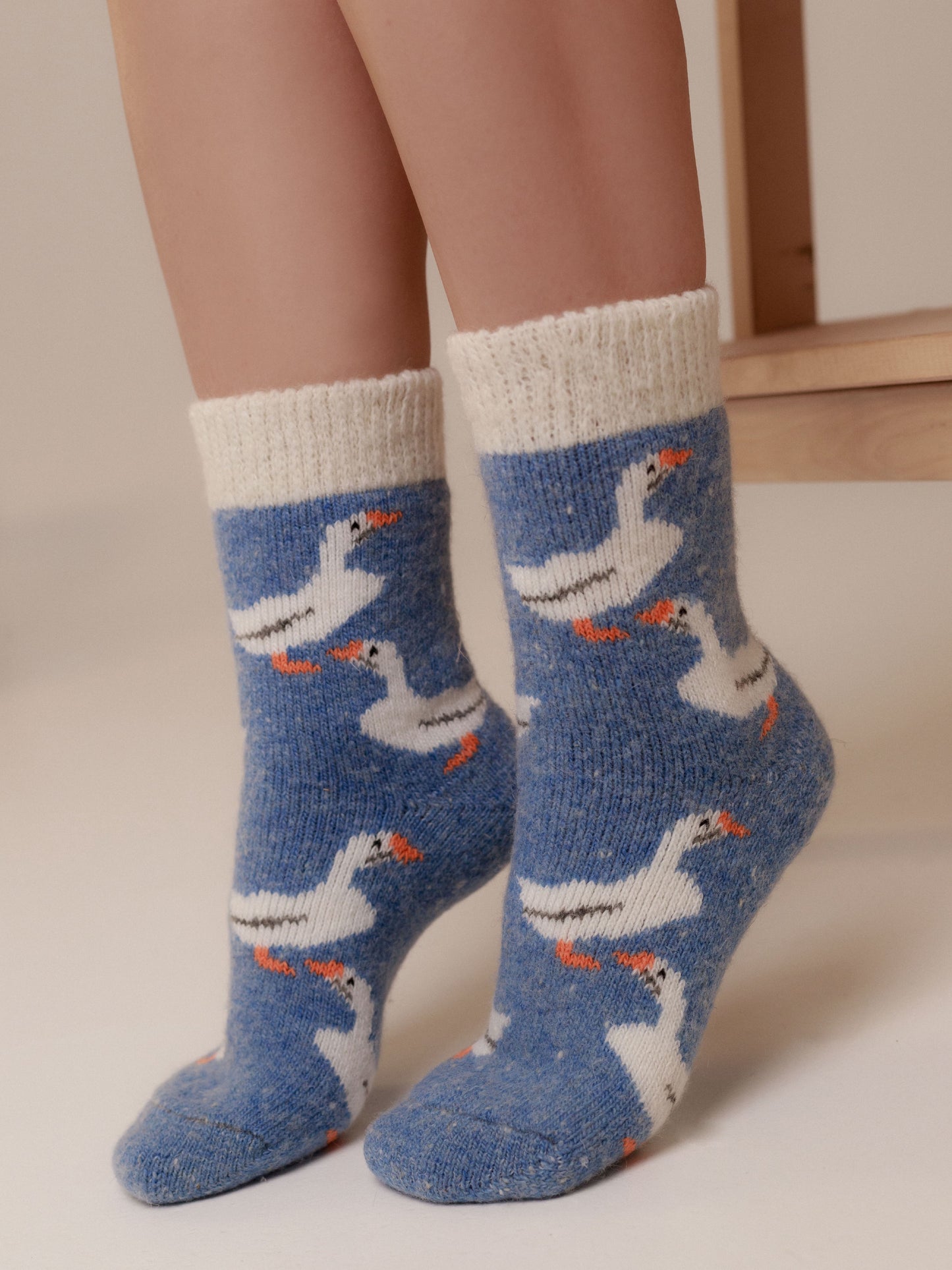 Geese Wool Socks, Blue