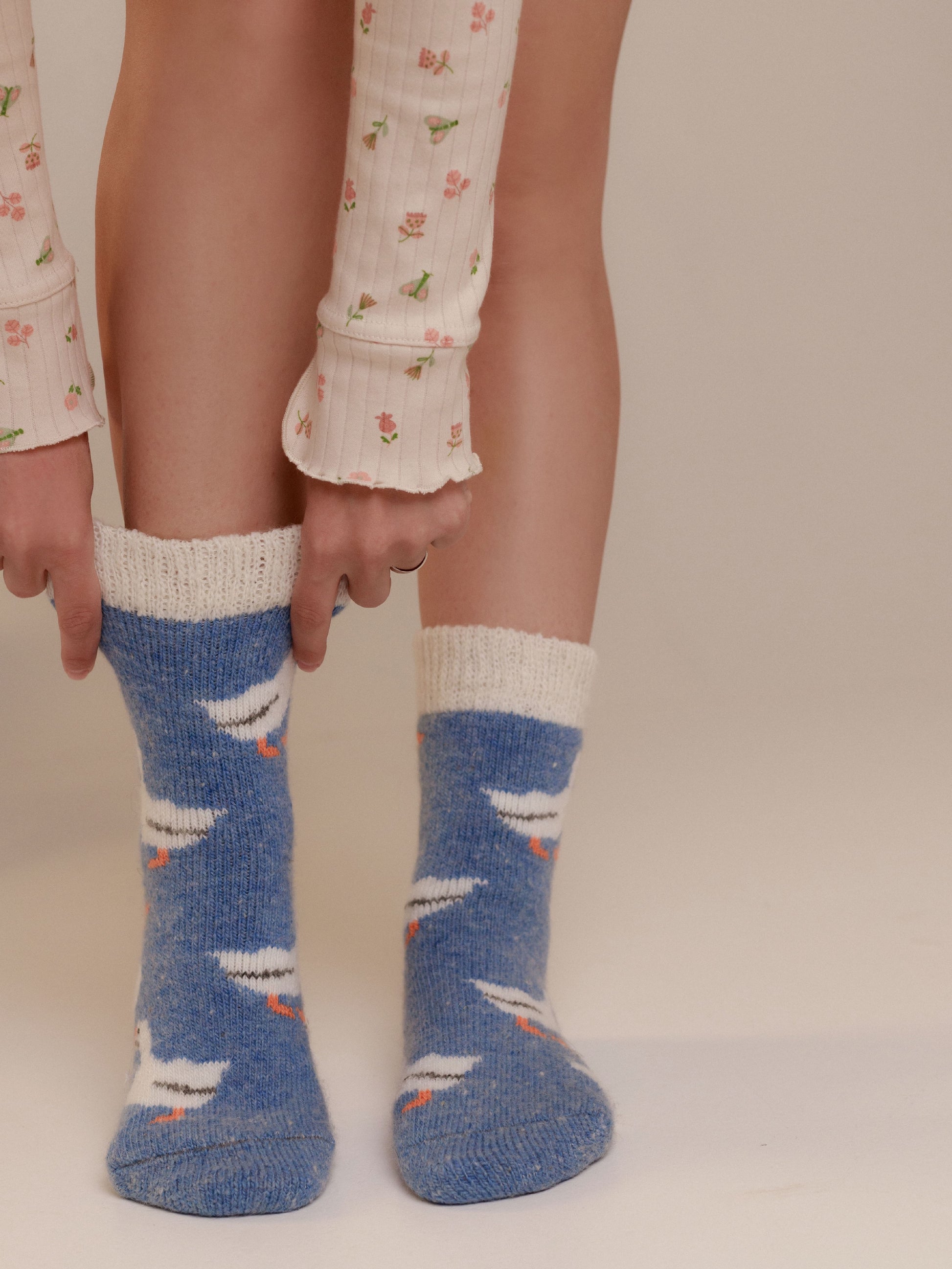 Geese Wool Socks, Blue