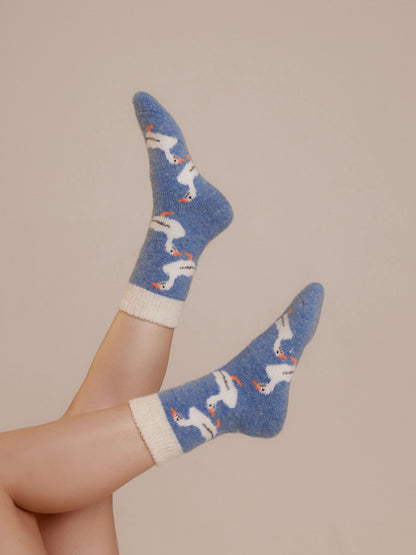 Geese Wool Socks, Blue
