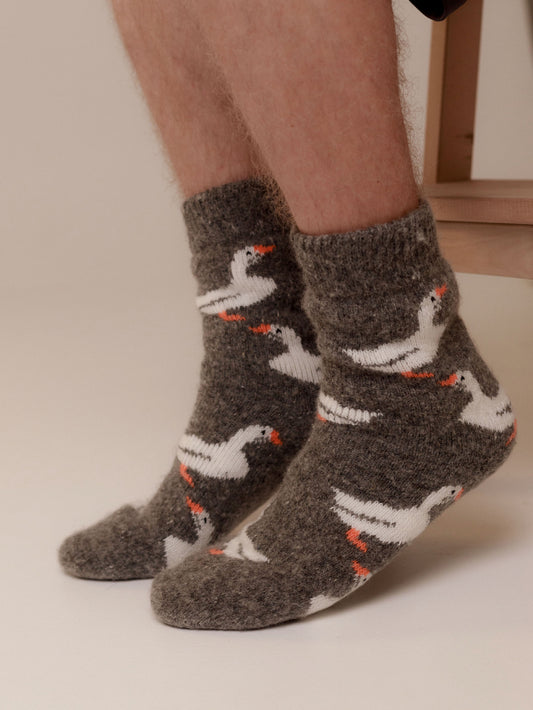 Geese Wool Socks, Dark Grey