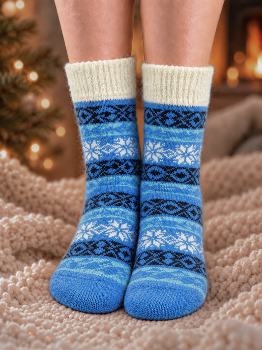 Snowflake Wool Socks, Blue