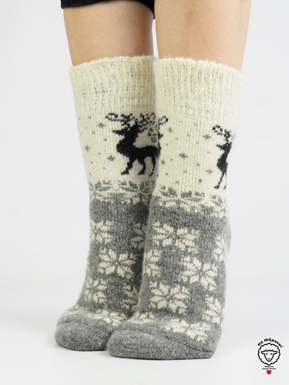 Deer & Snowflakes Wool Socks