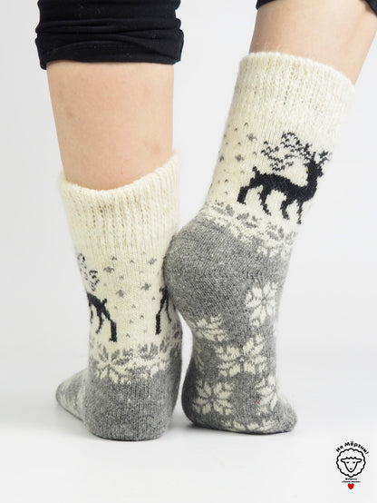 Deer & Snowflakes Wool Socks