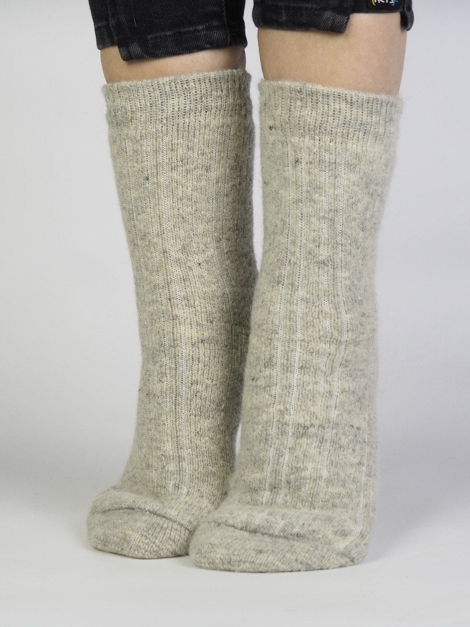 Lace Knit Wool Socks, Grey