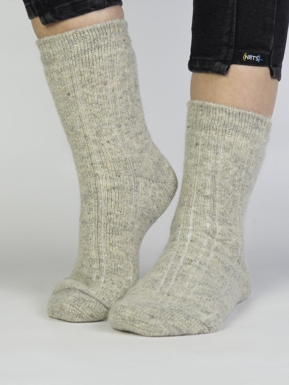 Lace Knit Wool Socks, Grey
